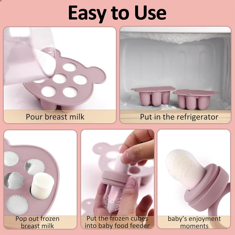 JEXFUN Silicone Breastmilk Popsicle Freezer Molds & Baby Fruit Food Feeder Pacifier, Baby Food Storage Containers Breast Milk Ice Cubes for Baby Teething & Infant Self Feeding, BPA Free - (Light Pink) - Image 2